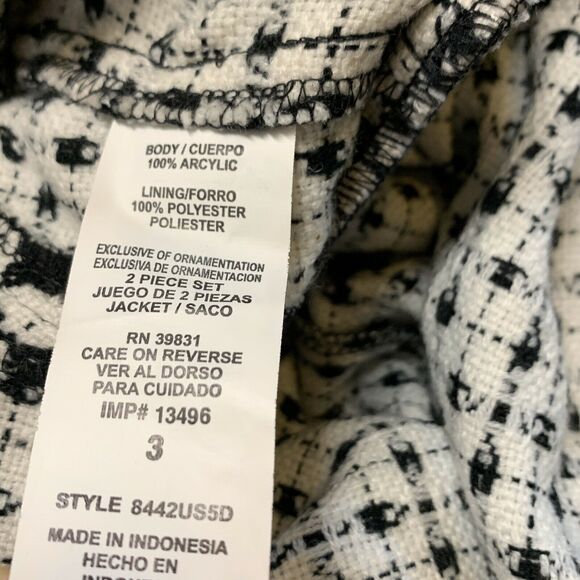 Sequin Hearts Bell Sleeve Black White tweed Blazer jacket Button Front Sz 3 - Picture 9 of 12